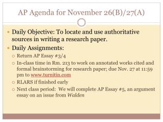AP Agenda for November 26(B)/27(A)