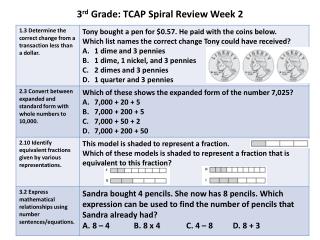 3 rd Grade: TCAP Spiral Review Week 2
