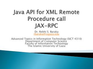 Java API for XML Remote Procedure call JAX-RPC