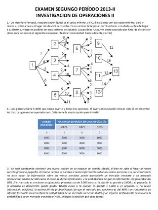 EXAMEN SEGUNGO PERÍODO 2013-II INVESTIGACION DE OPERACIONES II