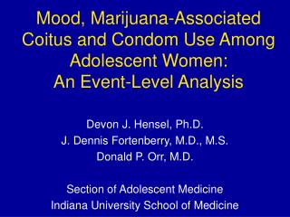 Mood, Marijuana-Associated Coitus and Condom Use Among Adolescent Women: An Event-Level Analysis