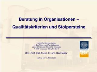 Beratung in Organisationen – Qualitätskriterien und Stolpersteine