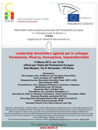 14 Marzo 2013, ore 15:00 Ufficio per l'Italia del Parlamento Europeo