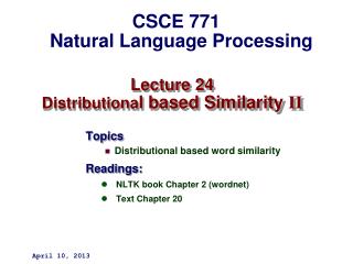 Lecture 24 Distributiona l based Similarity II