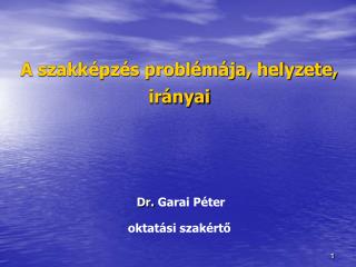 A szakképzés problémája, helyzete, irányai Dr. Garai Péter oktatási szakértő