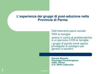 L ’ esperienza dei gruppi di post-adozione nella Provincia di Parma