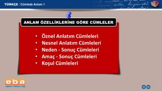 ANLAM ÖZELLİKLERİNE GÖRE CÜMLELER