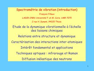 Spectrométrie de vibration (introduction) François Fillaux