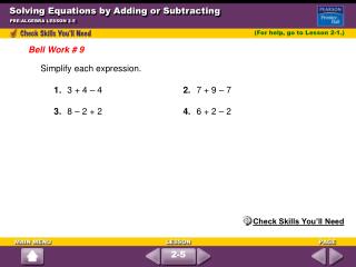 Solving Equations by Adding or Subtracting