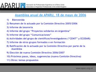 Asamblea anual de APARU, 18 de mayo de 2006