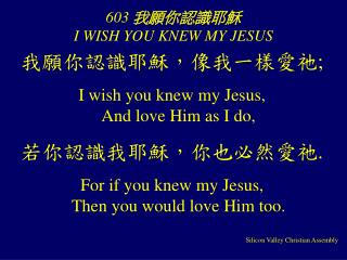 603 我願你認識耶穌 I WISH YOU KNEW MY JESUS