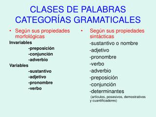 CLASES DE PALABRAS CATEGORÍAS GRAMATICALES