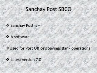 Sanchay Post SBCO