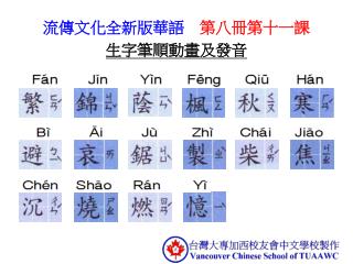 流傳文化全新版華語　 第八冊第十一課 生字筆順動畫及發音