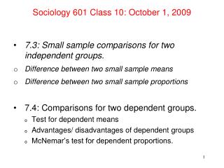 Sociology 601 Class 10: October 1, 2009