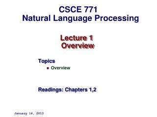 Lecture 1 Overview