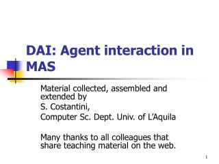 DAI: Agent interaction in MAS