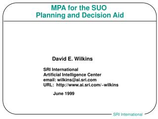 MPA for the SUO Planning and Decision Aid