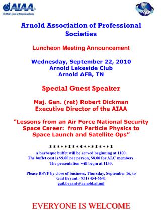 Arnold Association of Professional Societies Luncheon Meeting Announcement