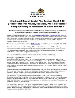 5th Annual Carmel Jewish Film Festival March 7-22