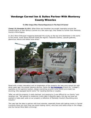 Vendange Carmel Inn & Suites Partner With Monterey County Wi