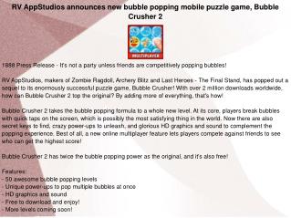 RV AppStudios announces new bubble popping mobile puzzle