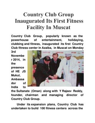 Country Club Group Inaugurated Its First Fitness Facility In