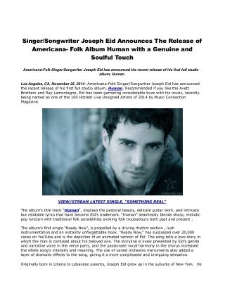 Singer/Songwriter Joseph Eid Announces The Release