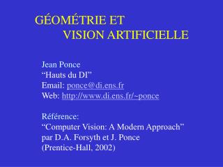 G É OMÉTRIE ET VISION ARTIFICIELLE