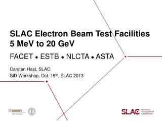 SLAC Electron Beam Test Facilities 5 MeV to 20 GeV
