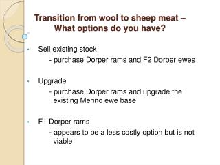 Transition from wool to sheep meat – What options do you have?