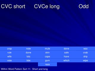 CVC short CVCe long Odd