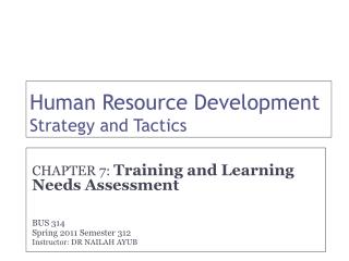 Human Resource Development Strategy and Tactics