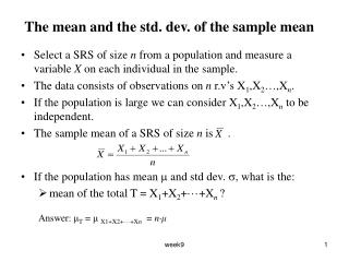 The mean and the std. dev. of the sample mean