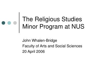 The Religious Studies Minor Program at NUS
