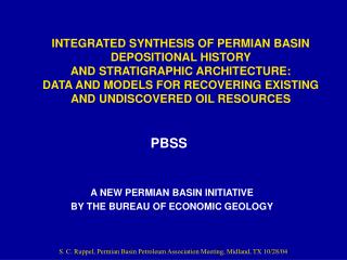 A NEW PERMIAN BASIN INITIATIVE BY THE BUREAU OF ECONOMIC GEOLOGY