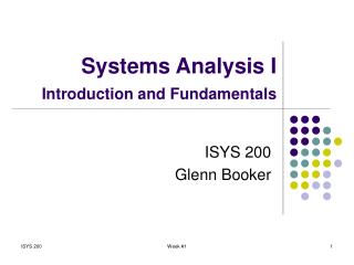 Systems Analysis I Introduction and Fundamentals