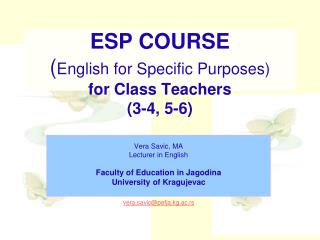 ESP COURSE ( English for Specific Purposes) for Class Teachers (3-4, 5-6)