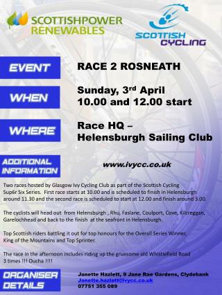 RACE 2 ROSNEATH Sunday, 3 rd April 10.00 and 12.00 start Race HQ – Helensburgh Sailing Club