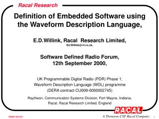 Definition of Embedded Software using the Waveform Description Language,