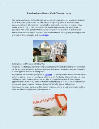 Purchasing a Home: Cash Versus Loans