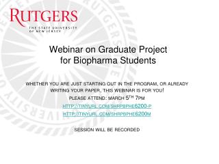 Webinar on Graduate Project for Biopharma Students