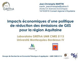 Impacts économiques d’une politique de réduction des émissions de GES pour la région Aquitaine