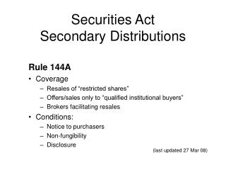 Securities Act Secondary Distributions