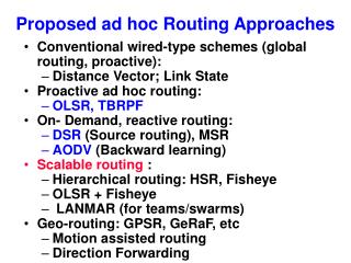 Proposed ad hoc Routing Approaches