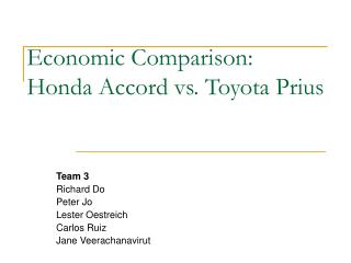Economic Comparison: Honda Accord vs. Toyota Prius