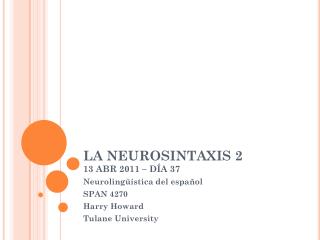 LA NEUROSINTAXIS 2 13 ABR 2011 – DÍA 37