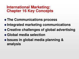 International Marketing: Chapter 16 Key Concepts