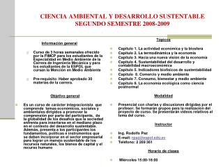 CIENCIA AMBIENTAL Y DESARROLLO SUSTENTABLE SEGUNDO SEMESTRE 2008-2009