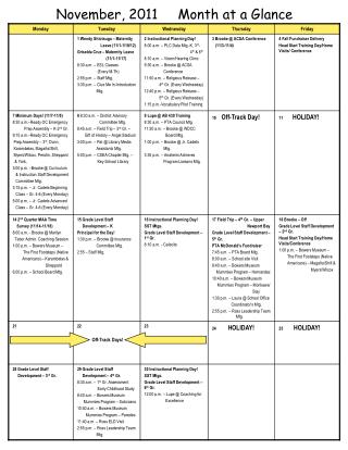 November, 2011 Month at a Glance